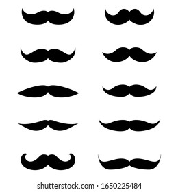 Set of mustache isolated on a white background. Flat icon design, vector illustration.