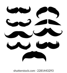 Set of mustache isolated on a white background. Flat icon design.Happy Father's Day fashion seamless pattern. Vector mustache.