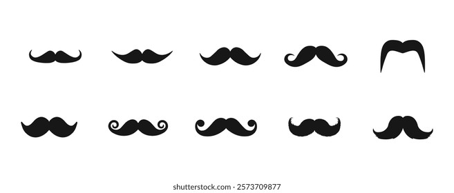 Set of mustache isolated on white background.Vector illustration	