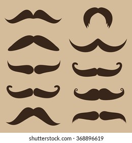 Set of mustache on retro style background, vector illustration