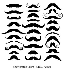 Set of mustache on white background. Vector illustration.
