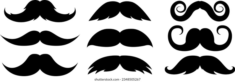 Set of mustache. Silhouette	
Moustache vector icon set. Whisker icons. Flat black moustache icon collection. Vector graphic