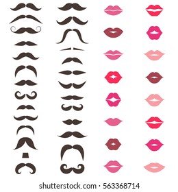 Set Of Mustache And Women's Lips