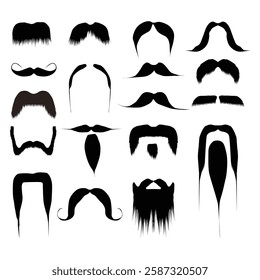 Set of mustaches all types black silhouette Illustration Vol 01