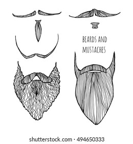 Set of mustaches and beards. Hand-drawn sketch. Vector Illustration.