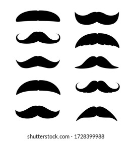 Set of Mustaches. Black silhouette of adult man moustaches. Vector illustration isolated on white