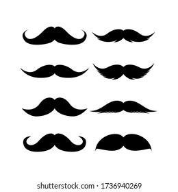 Set of Mustaches. Black silhouette of adult man moustaches. Vector illustration isolated on white background