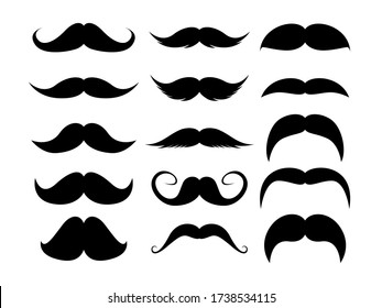 Set of Mustaches. Black silhouette of adult man moustaches. Vector illustration isolated on white background