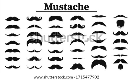 Set of mustaches. Black silhouettes mustache. Men's mustaches, hipster, gentleman, barbershop. Vector Illustration. Foto d'archivio © 