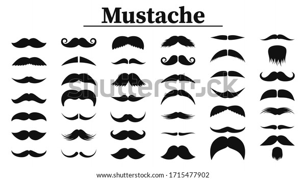 Set of\
mustaches. Black silhouettes mustache. Men\'s mustaches, hipster,\
gentleman, barbershop. Vector\
Illustration.