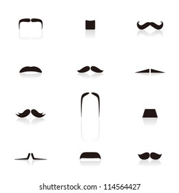 Conjunto de bigodes isolados no fundo branco. Ilustração vetorial