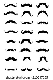 Set of mustaches isolated on white background for retro or barber shop design