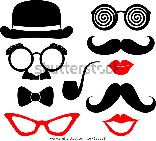 Set Mustaches Lips Eyeglasses Silhouettes Design Stock Vector (Royalty ...