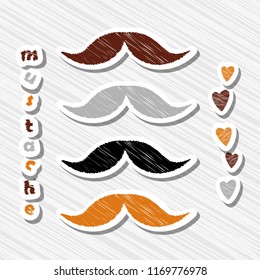 Set of mustaches on abstract background. Vector illustration.