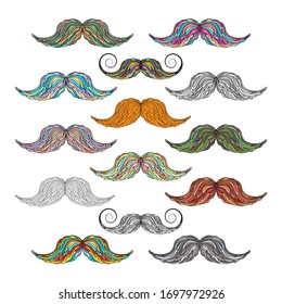 Conjunto de bigotes sobre fondo blanco. Ilustración vectorial.