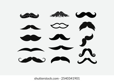 conjunto de bigodes silhueta vetor ilustração, con conjunto sobre vários bigode bigode bigode chicote tendril, facilmente editável