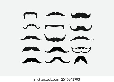 conjunto de bigodes silhueta vetor ilustração, con conjunto sobre vários bigode bigode bigode chicote tendril, facilmente editável