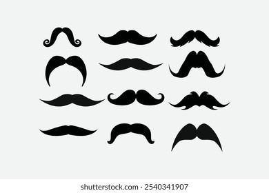 conjunto de bigodes silhueta vetor ilustração, con conjunto sobre vários bigode bigode bigode chicote tendril, facilmente editável