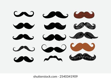 conjunto de bigodes silhueta vetor ilustração, con conjunto sobre vários bigode bigode bigode chicote tendril, facilmente editável