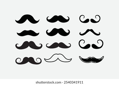 conjunto de bigodes silhueta vetor ilustração, con conjunto sobre vários bigode bigode bigode chicote tendril, facilmente editável