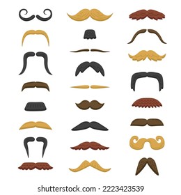 Conjunto de tipos de bigotes para rubia, morena y rojo. Colección de parches de barbero. Vintage negro de silueta para icono de estilo hipster aislado en fondo blanco. Ilustración del vector