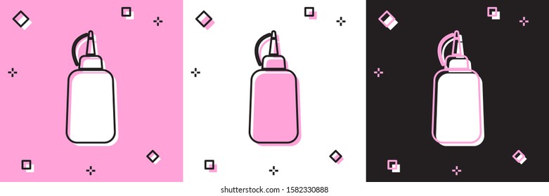Set Mustard bottle icon isolated on pink and white, black background.  Vector Illustration