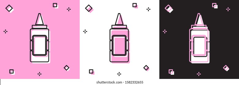 Set Mustard bottle icon isolated on pink and white, black background.  Vector Illustration