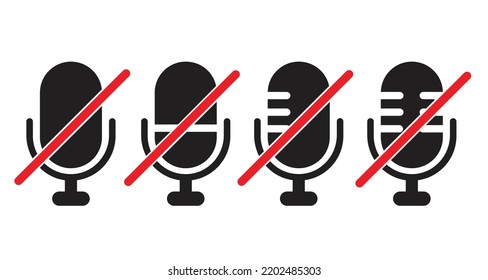 Set Of Mute Microphone Icon. Vector Illustration