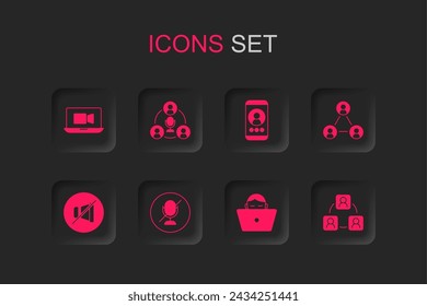 Set Mute microphone, Meeting, Video chat conference, Freelancer,  and  icon. Vector