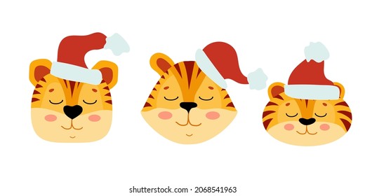 Poner bozal a un tigre. Símbolo del nuevo año. Año del tigre. Gatito de tabby. Ilustración vectorial aislada en fondo blanco.