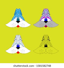 Set muzzle rabbit in cartoon kids style. Character, template, logo, sticker, vector flat illustration