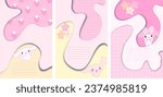 Set My notebook cover melody cartoon animals character on pink background for pre school kids kawaii graphic design vector art