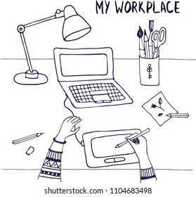 set "my workplace" is ideal for printing, accessories, business cards, banners.
