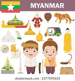 Set of Myanmar famous landmarks