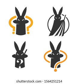 Set of mysterious magic rabbit logo or icon