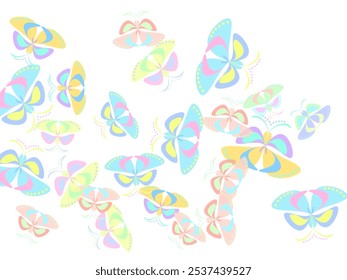 Set of mysterious seamless pattern, label with fantasy colored butterfly, moths, crescent moon, stars, star dust, text.   Cute spring wallpaper.