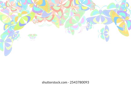 Set of mysterious seamless pattern, label with fantasy colored butterfly, moths, crescent moon, stars, star dust, text.  Vector isolated decoration element from scattered silhouettes.