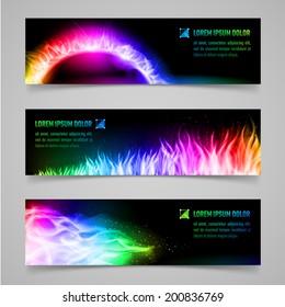 Set of mystic banners with multicolored flame