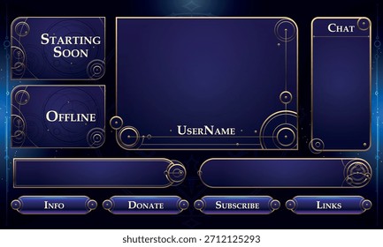 Set of Mystic Fantasy User Interface Elements. Fantasy sacred stream overlay. Vector Illustration EPS10