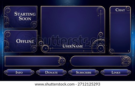 Set of Mystic Fantasy User Interface Elements. Fantasy sacred stream overlay. Vector Illustration EPS10
