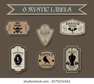 Set of Mystic Labels for halloween gift decorating, stickers for sketchbooks and more. Gloomy poison stickers.