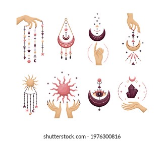 The set of mystical astrological vector illustration. Magic symbols. Zodiac. Astronomy. 