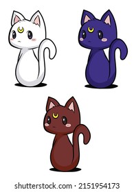 Set of mystical cats. Collection of silhouette halloween cats with stars, moon, evil eye. Wiccan familiar. Vector illustration of magic kitten on white background. Tattoo.