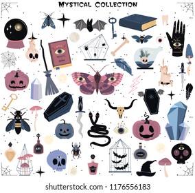 Set of mystical elements for Halloween party. Editable vector illustration