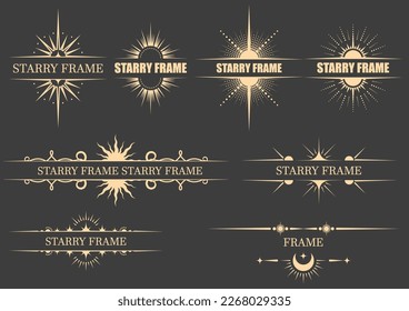 Set of mystical frames, magic banners and astrology stars in tarot style, esoteric vignettes, vector