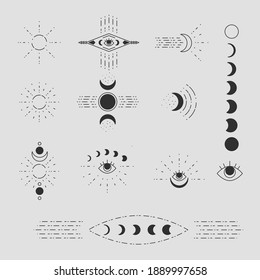 Set of mystical geometry symbols. Moon occult boho bundle