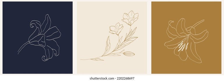 Set of mystical logos and card templates with rose lilies. Dawn with flowers - luxury and decor concepts for exclusive services and products, beauty and spa industry