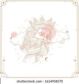 Set of mystical and mysterious illustrations in hand drawn style.  Minimalistic objects made in the style.  boho style signs and symbols. outer space, moon, sun system. vector.