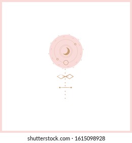 Set of mystical and mysterious illustrations in hand drawn style.  Minimalistic objects made in the style.  boho style signs and symbols. outer space, moon, sun system. vector.