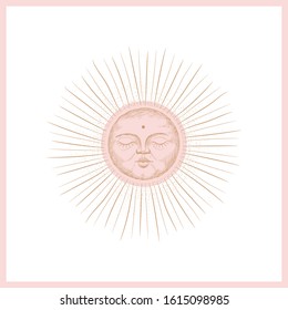 Set of mystical and mysterious illustrations in hand drawn style.  Minimalistic objects made in the style.  boho style signs and symbols. outer space, moon, sun system. vector.